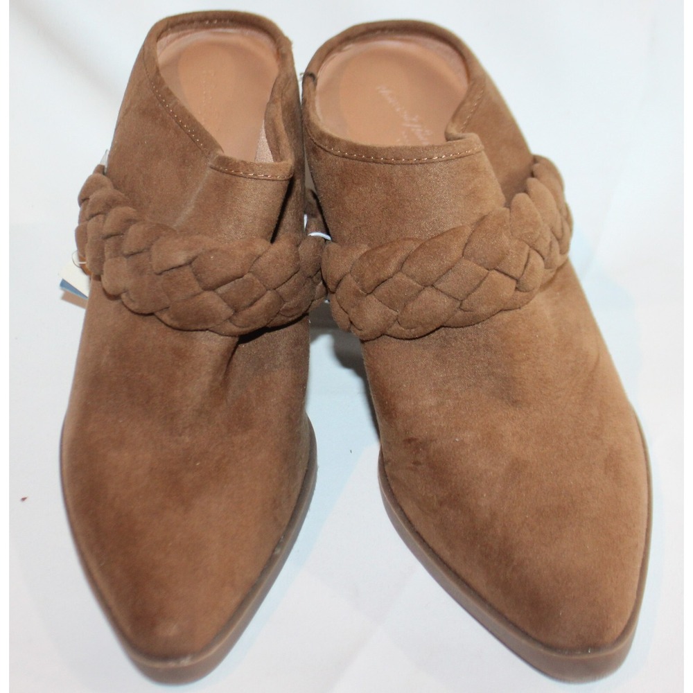 Universal Thread Women's Avis Mule Heels Size 7.5 Cognac Braided Faux Suede NWT